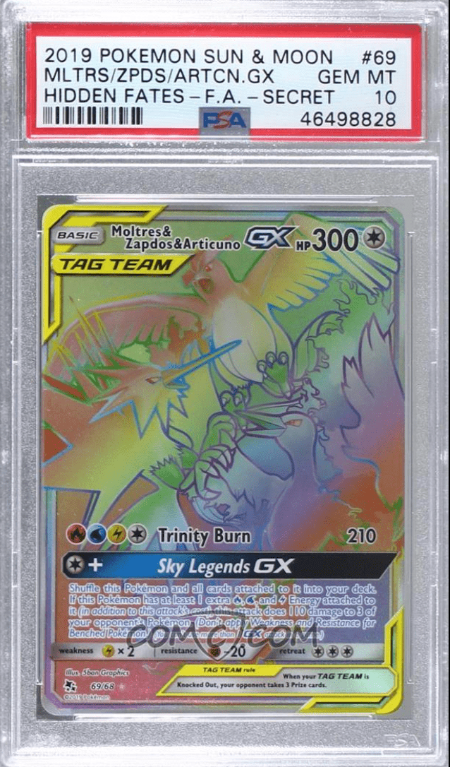 PSA 10 Moltres & Zapdos & Articuno GX 69/68 Secret Rainbow Rare Sun & Moon Team Up (2019) - CardStop Cards